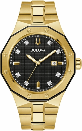 Bulova Men's Classic Stainless Steel 3-Hand Date Quartz Watch with Diamonds and Day Date, 44mm
