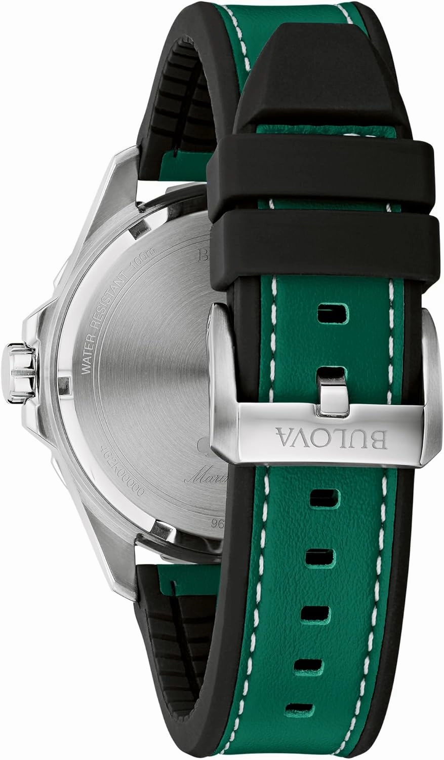 Bulova Men's Marine Star Quartz Silver Stainless Steel Watch, Leather and Silicone Strap, 100M Water Resistant, 43mm