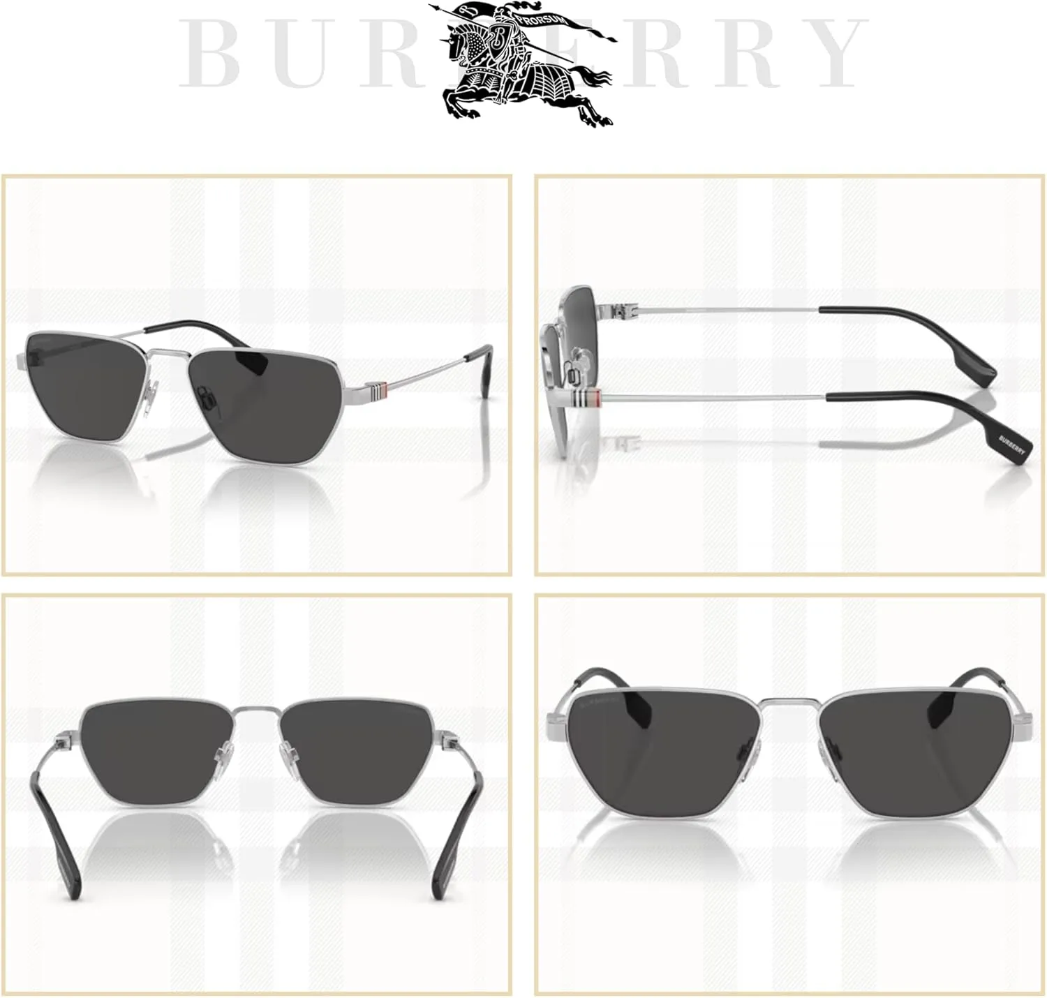 BURBERRY BE3146 Hexagonal Sunglasses for Men   BUNDLE With Deisgner iWear Complimentary Eyewear Kit
