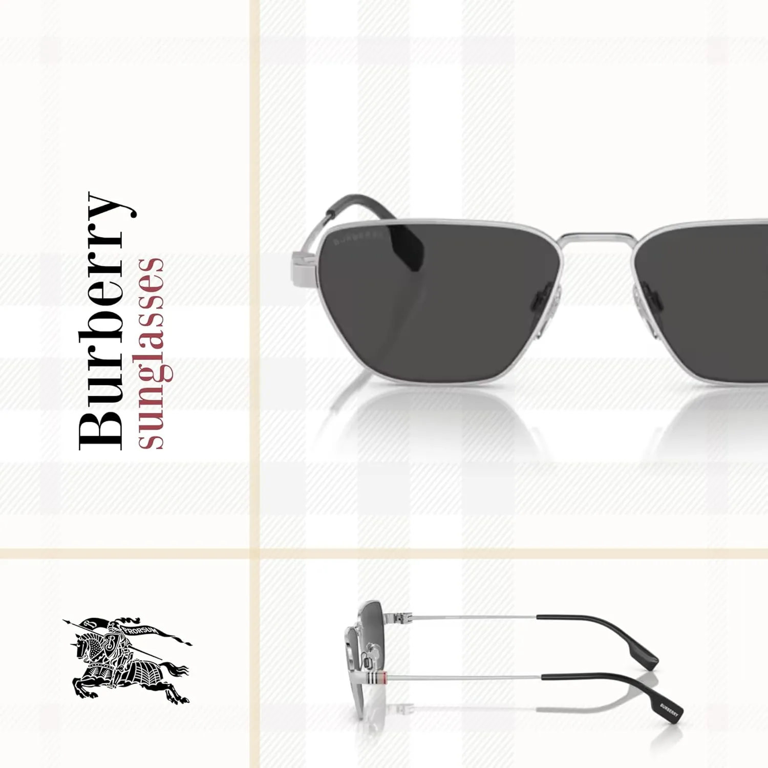 BURBERRY BE3146 Hexagonal Sunglasses for Men   BUNDLE With Deisgner iWear Complimentary Eyewear Kit