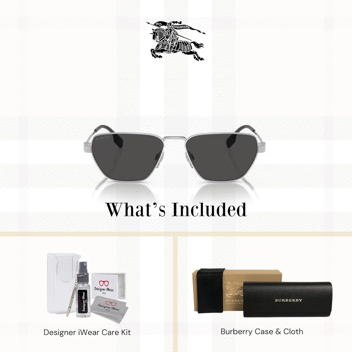 BURBERRY BE3146 Hexagonal Sunglasses for Men   BUNDLE With Deisgner iWear Complimentary Eyewear Kit