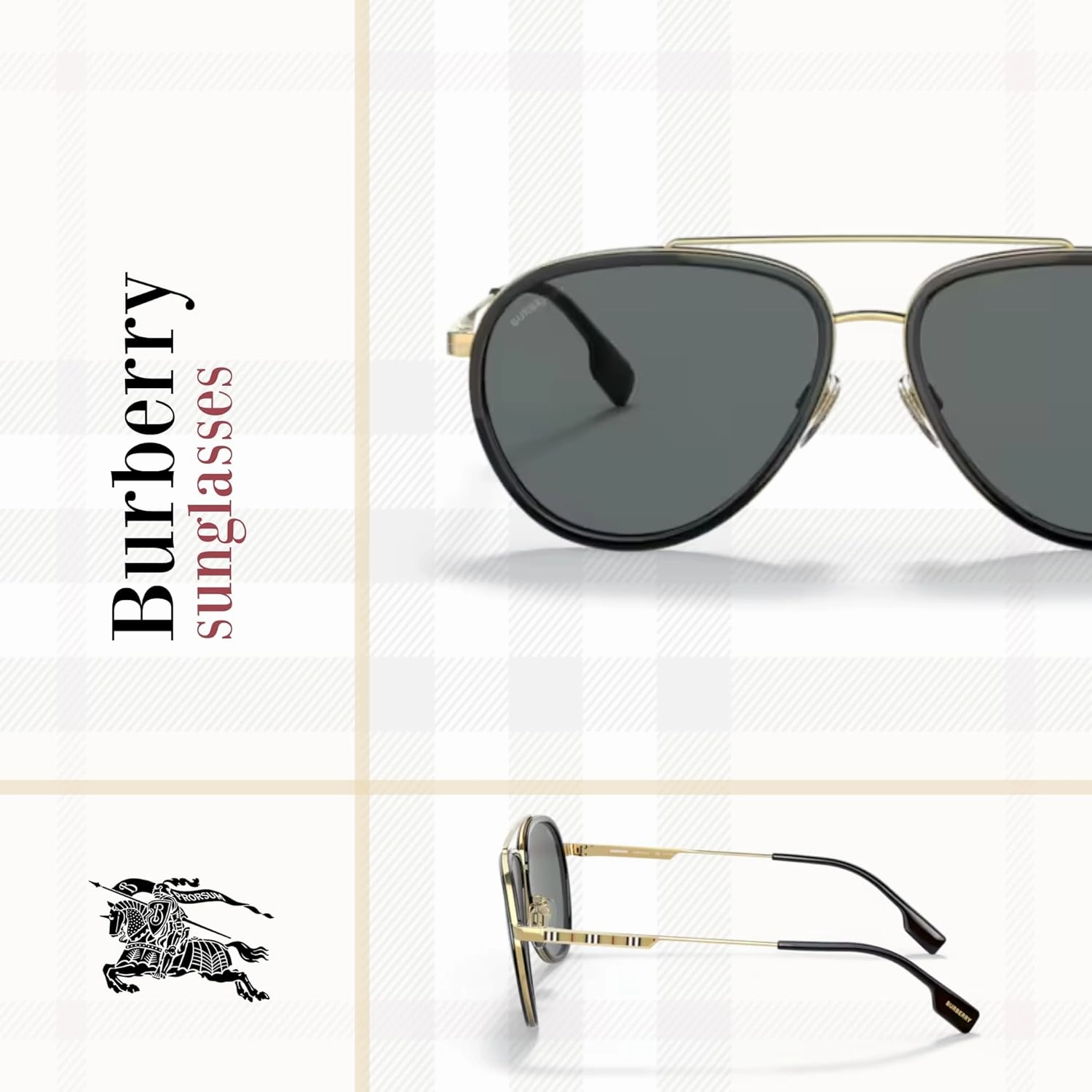 BURBERRY Oliver BE3125 Aviator Sunglasses for Men   BUNDLE With Designer iWear Eyewear Kit