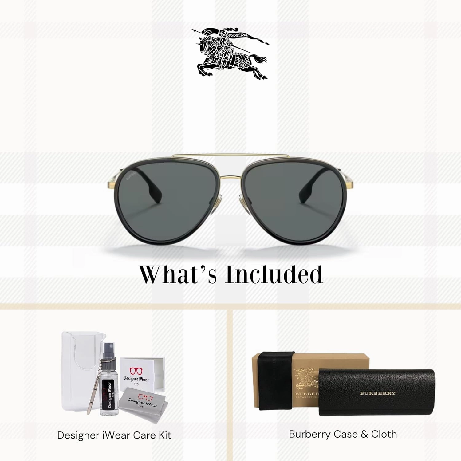 BURBERRY Oliver BE3125 Aviator Sunglasses for Men   BUNDLE With Designer iWear Eyewear Kit