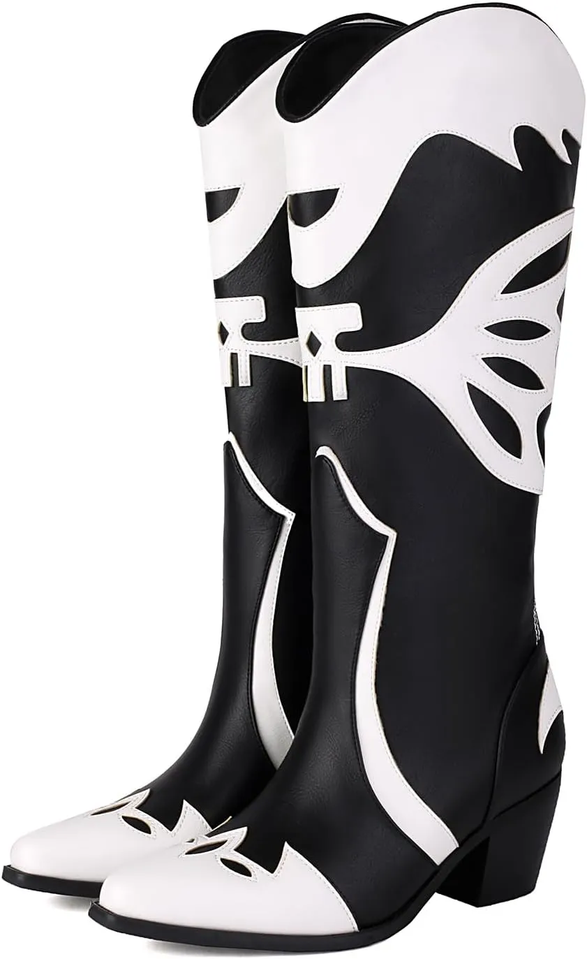 Butterfly Cowboy Boots for Women,Western Knee High Cowgirl Boot Vintage Sexy Pointed Toe Country boots Slip On Chunky Heel Girls Ladies Shoes.