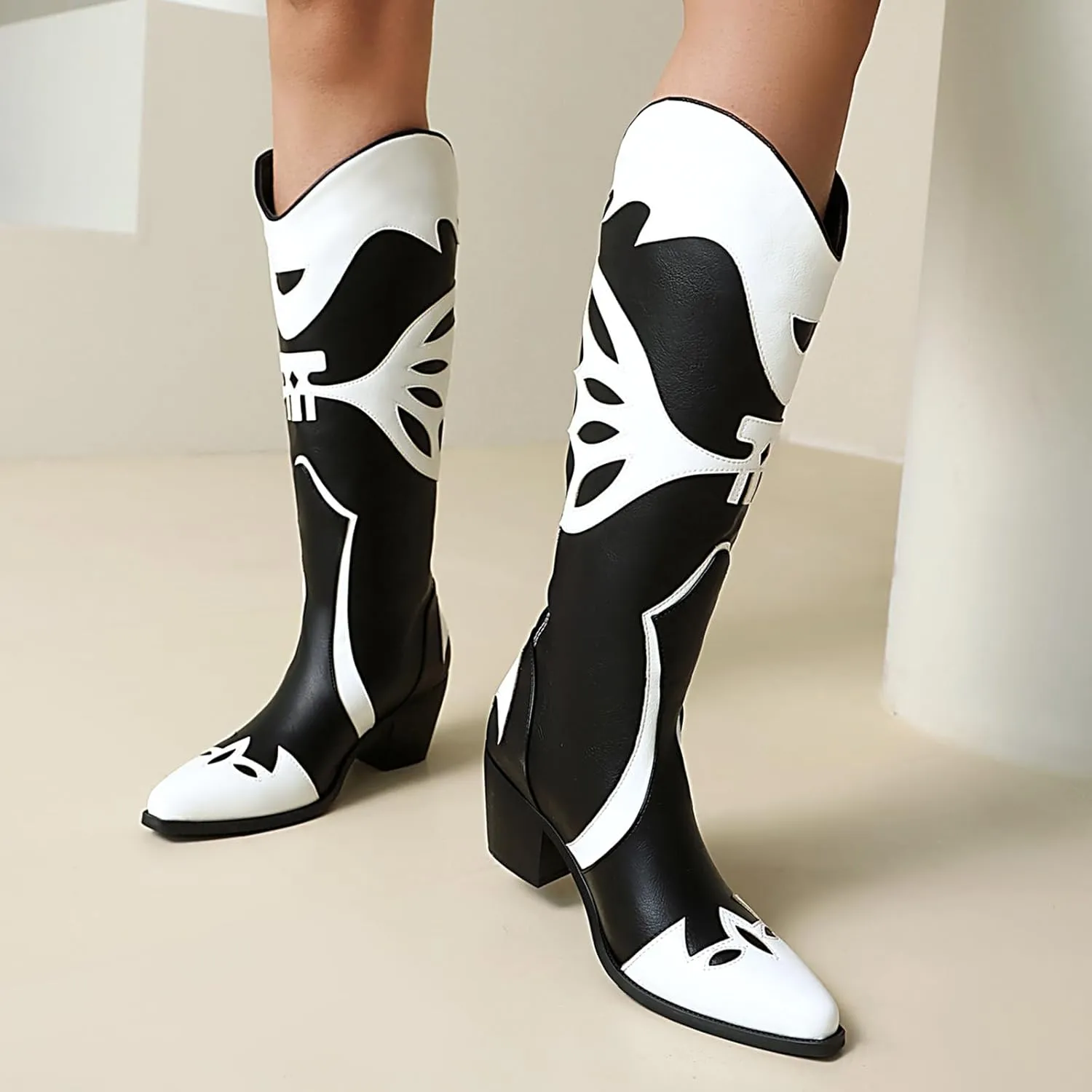 Butterfly Cowboy Boots for Women,Western Knee High Cowgirl Boot Vintage Sexy Pointed Toe Country boots Slip On Chunky Heel Girls Ladies Shoes.
