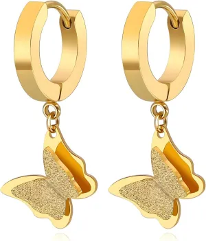 Butterfly Hoop Earrings for Women – 18K Gold Plated Dangle Drops, Lightweight & Waterproof Stainless Steel – Tarnish-Free Dainty Gift Jewelry by Ora & Eve