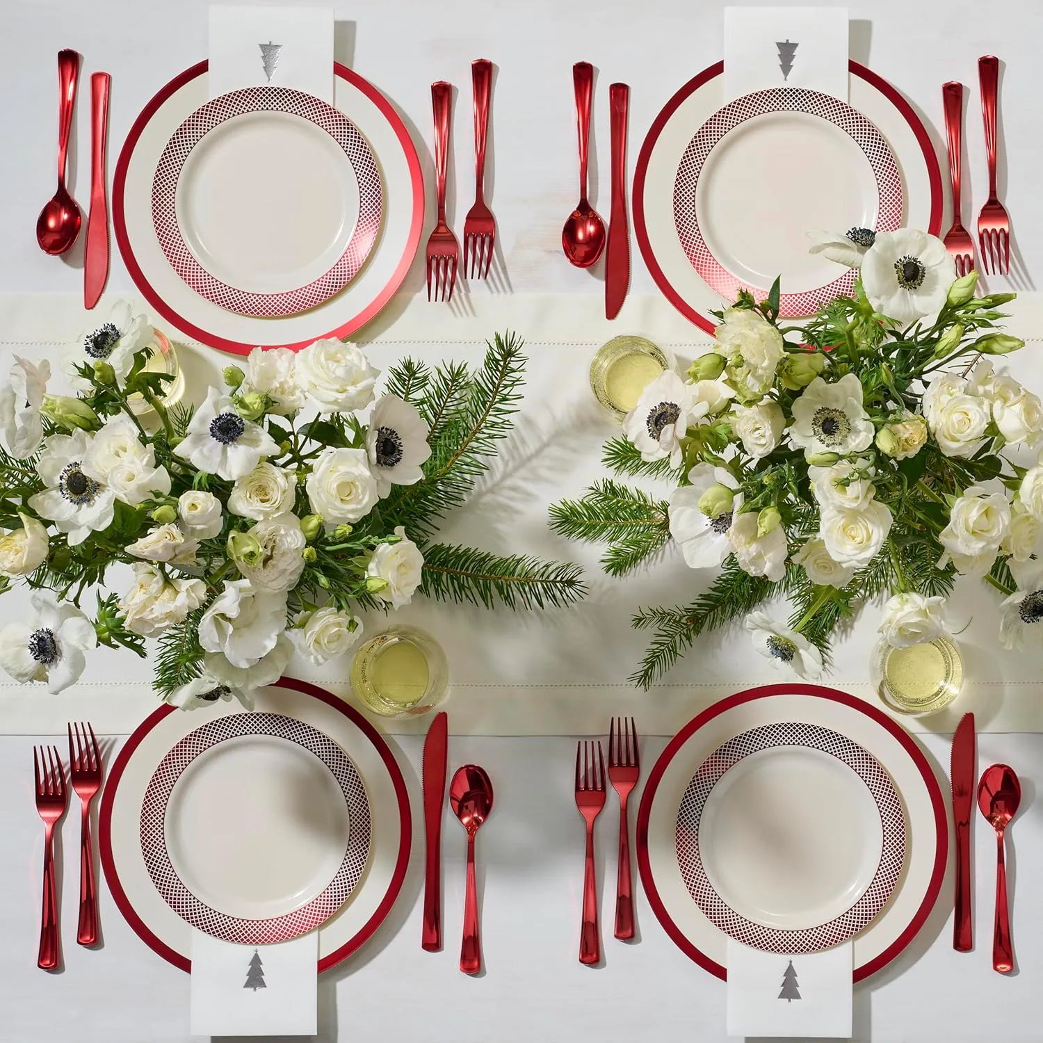 By Madee HEAVYWEIGHT 175 Pc White and Red Plate for Party - Elegant Disposable Dinnerware Set for Wedding, Showers... | High Style, Low Maintenance (25 Guests)
