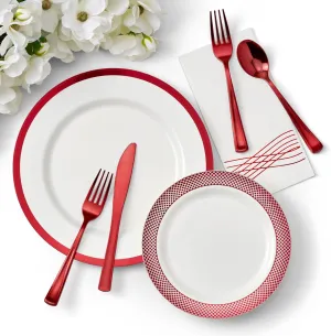 By Madee HEAVYWEIGHT 175 Pc White and Red Plates for Party - Elegant Disposable Dinnerware Set for Wedding, Showers... | High Style, Low Maintenance (25 Guests)
