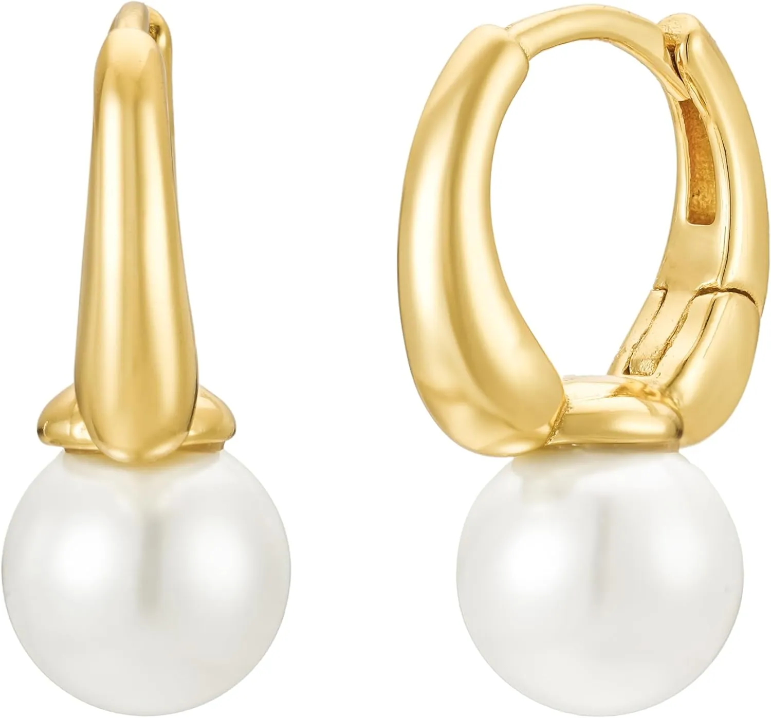 CAITLYNMINIMALIST 18K Gold Sterling Silver Small Statement Dangle Drop Fresh Water Pearl Hoop Earrings for Women Gift for Her