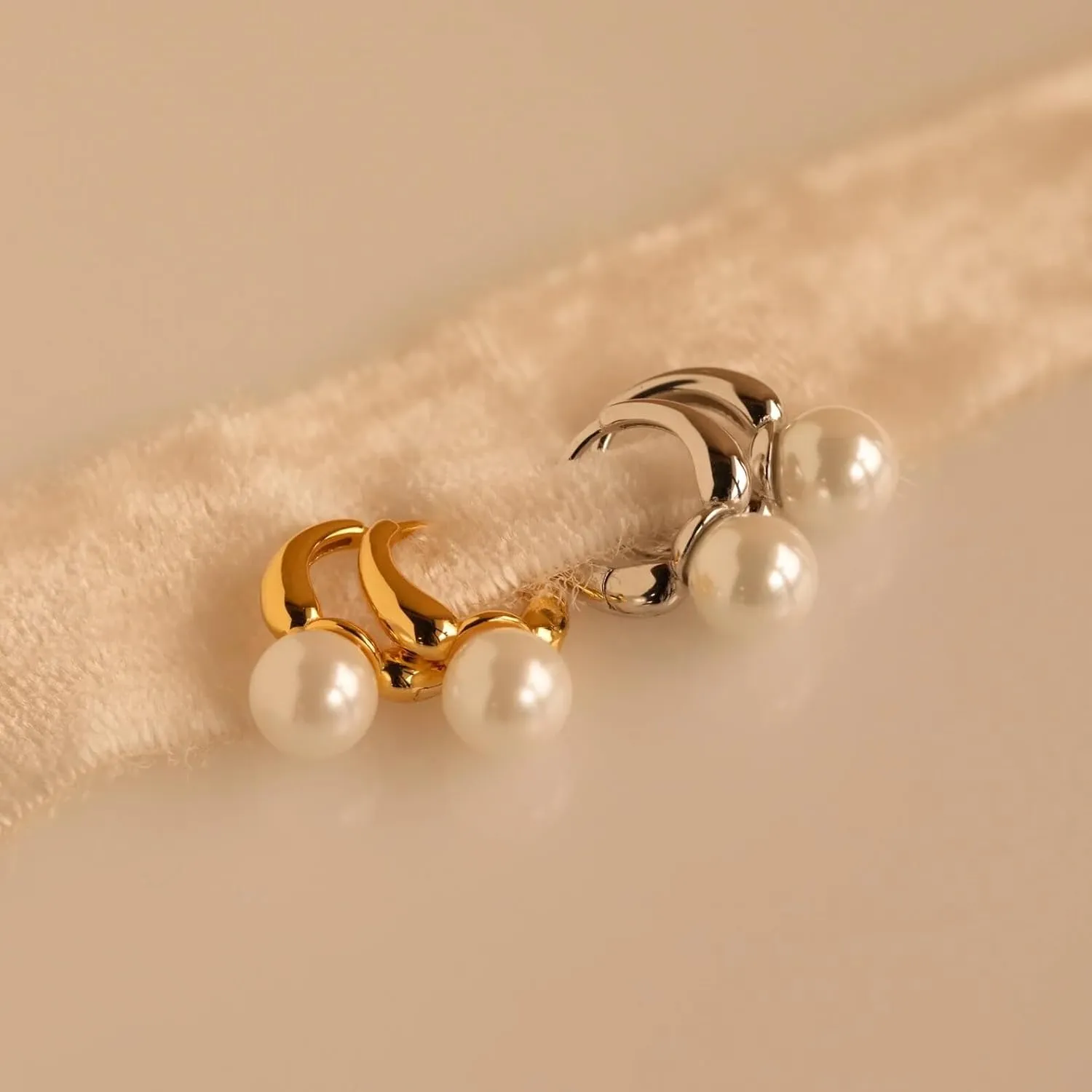 CAITLYNMINIMALIST 18K Gold Sterling Silver Small Statement Dangle Drop Fresh Water Pearl Hoop Earrings for Women Gift for Her