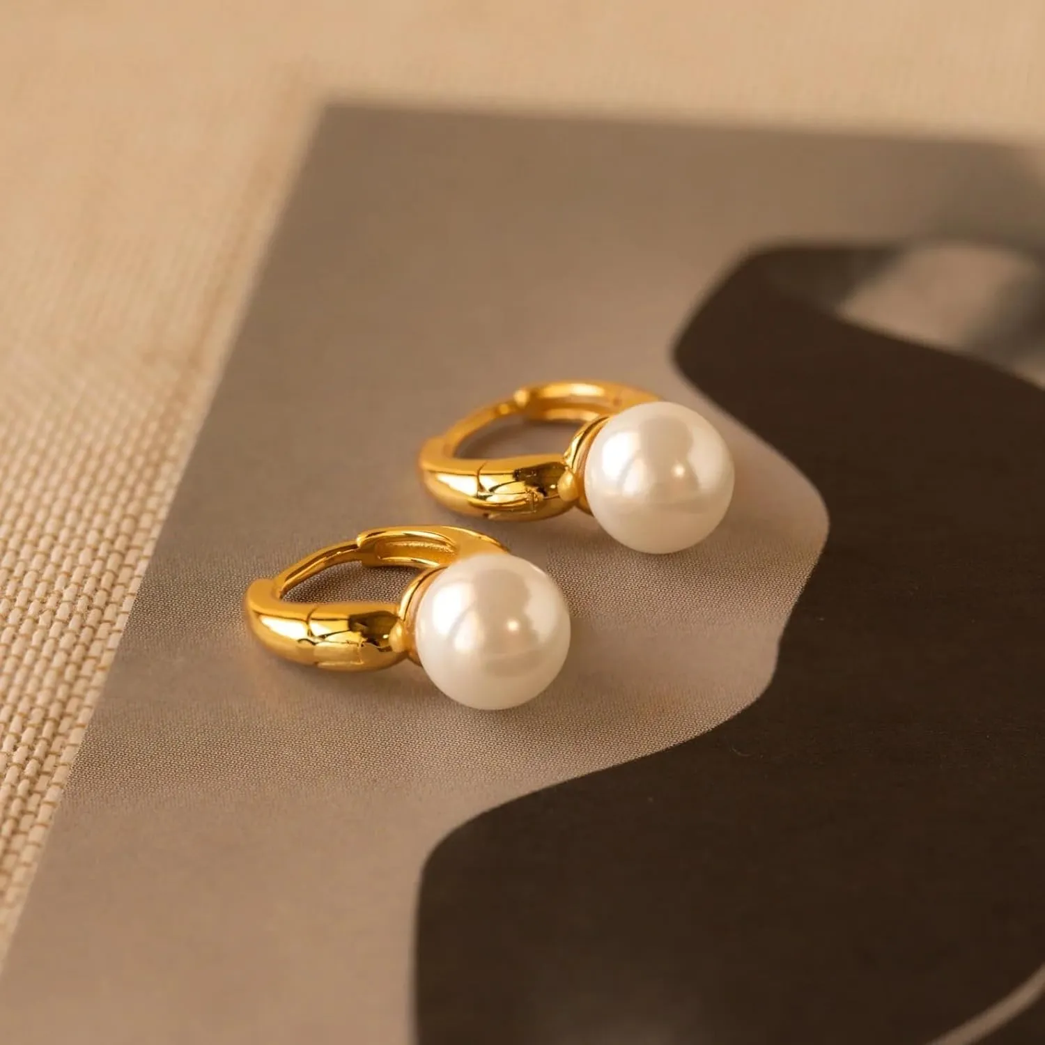 CAITLYNMINIMALIST 18K Gold Sterling Silver Small Statement Dangle Drop Fresh Water Pearl Hoop Earrings for Women Gift for Her