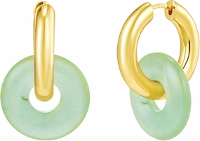 CAITLYNMINIMALIST Natural Jade Chunky 18K Gold Dangle Drop Bold Huggie Hoop Earrings for Women Gift for Her