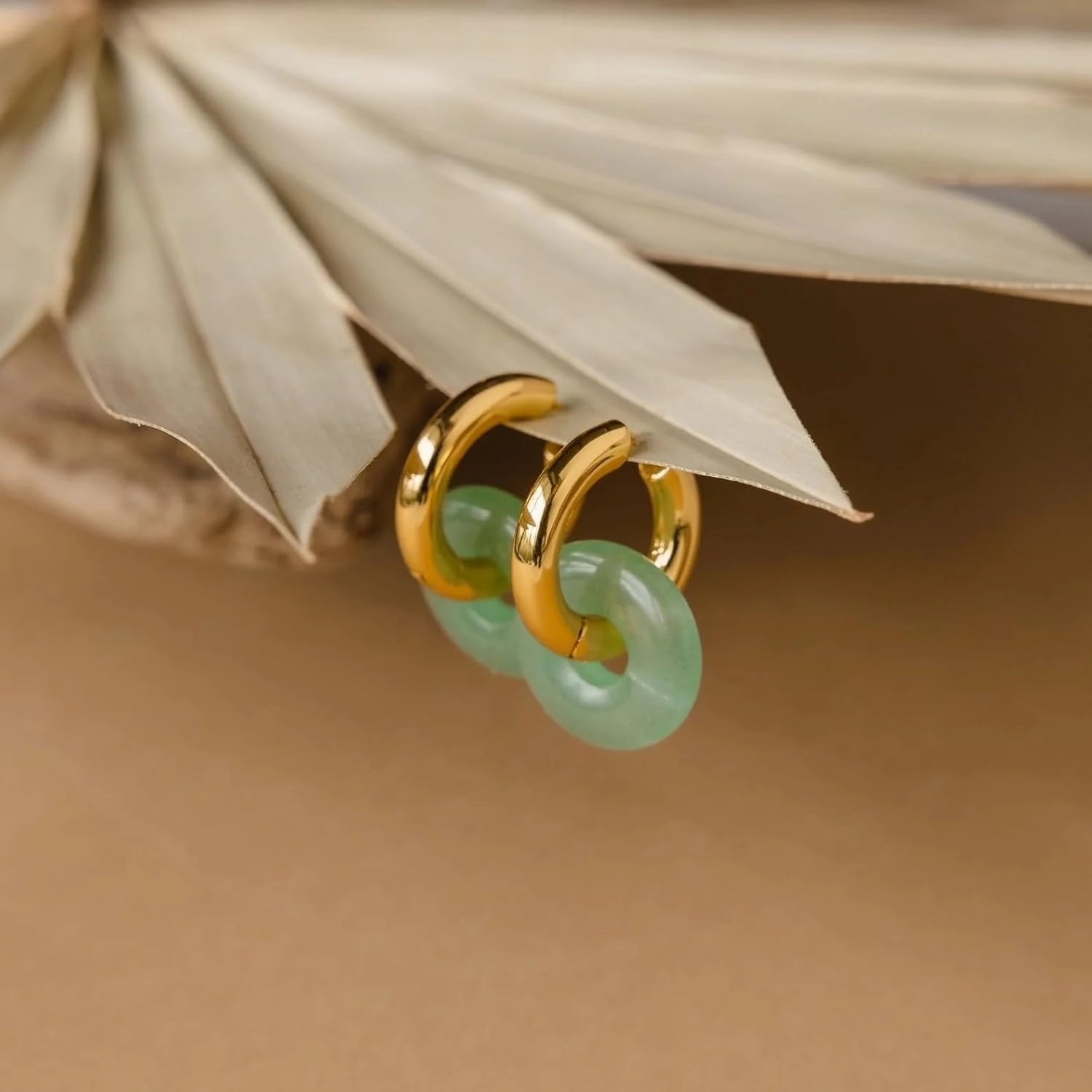 CAITLYNMINIMALIST Natural Jade Chunky 18K Gold Dangle Drop Bold Huggie Hoop Earrings for Women Gift for Her