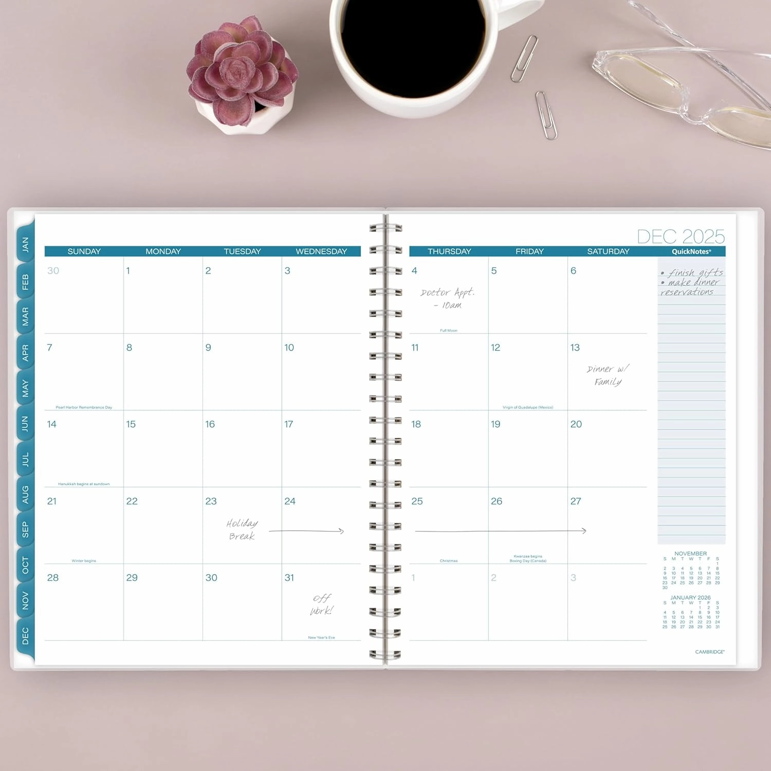 Cambridge 2025 Planner, Weekly & Monthly, 8-1/2" x 11", Large, Glacier (1727-905-25)