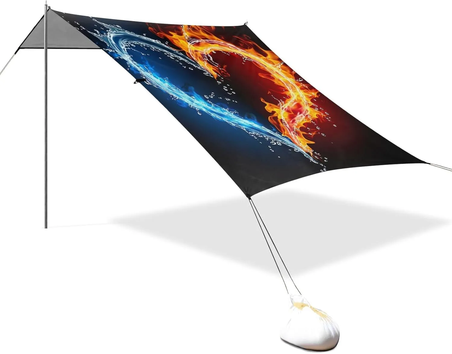 Canopy Tent Beach Outdoor Patio Sun Shade 9.2 × 10.5 FT Aesthetic Portable Camping Shelter Heart Water Fire Black Waterproof with Poles Sand Anchor