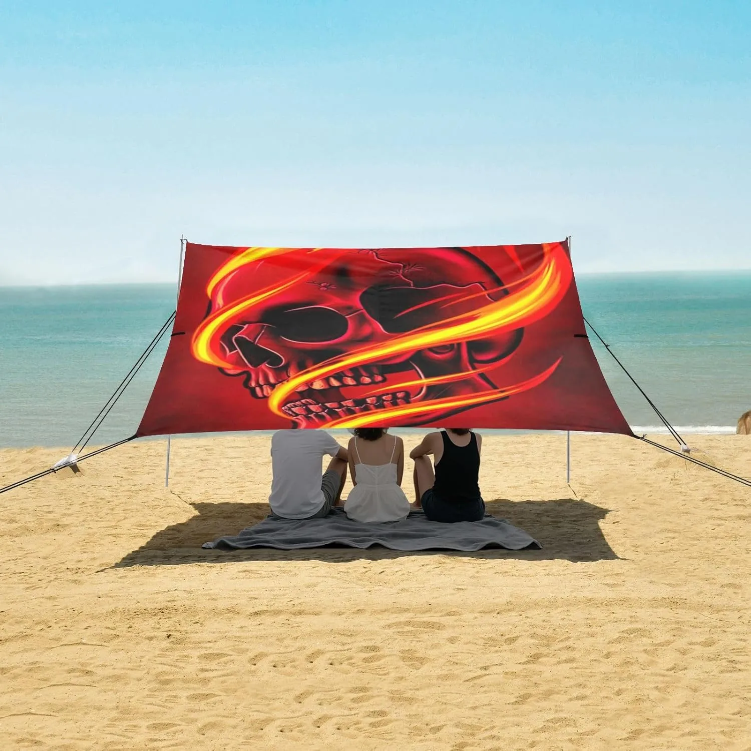 Canopy Tent Beach Patio Sun Shade Outdoor Decorative Camping Shelter Backyard with Sand Anchor Poles Wind Sail Shade 9.2 × 10.5 FT Cool Red Flame Skull