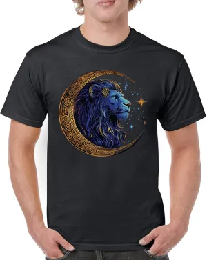 Celtic Moon Lion Men's T-Shirt Mystical Jungle King Celestial Wildlife Nature Fantasy Cosmic Nordic Valhalla Men's Tee