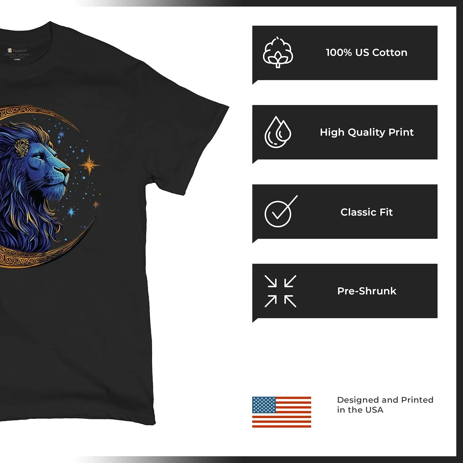 Celtic Moon Lion Men's T-Shirt Mystical Jungle King Celestial Wildlife Nature Fantasy Cosmic Nordic Valhalla Men's Tee