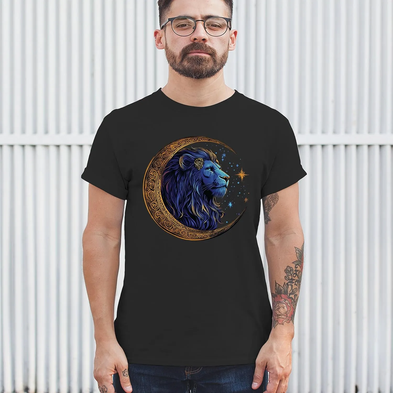 Celtic Moon Lion Men's T-Shirt Mystical Jungle King Celestial Wildlife Nature Fantasy Cosmic Nordic Valhalla Men's Tee