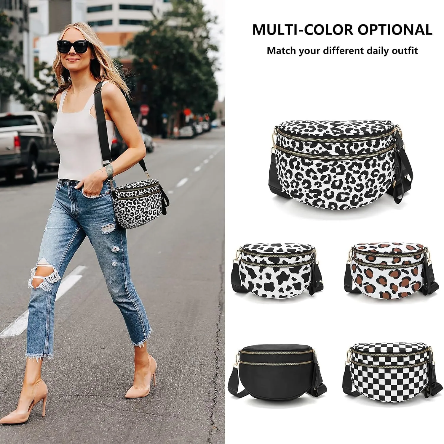 Checkered Crossbody Bum Bag for Women Nylon Checkereds Crossbody Bag Spacious Checkered Purse Bum Bag (Pink-A)