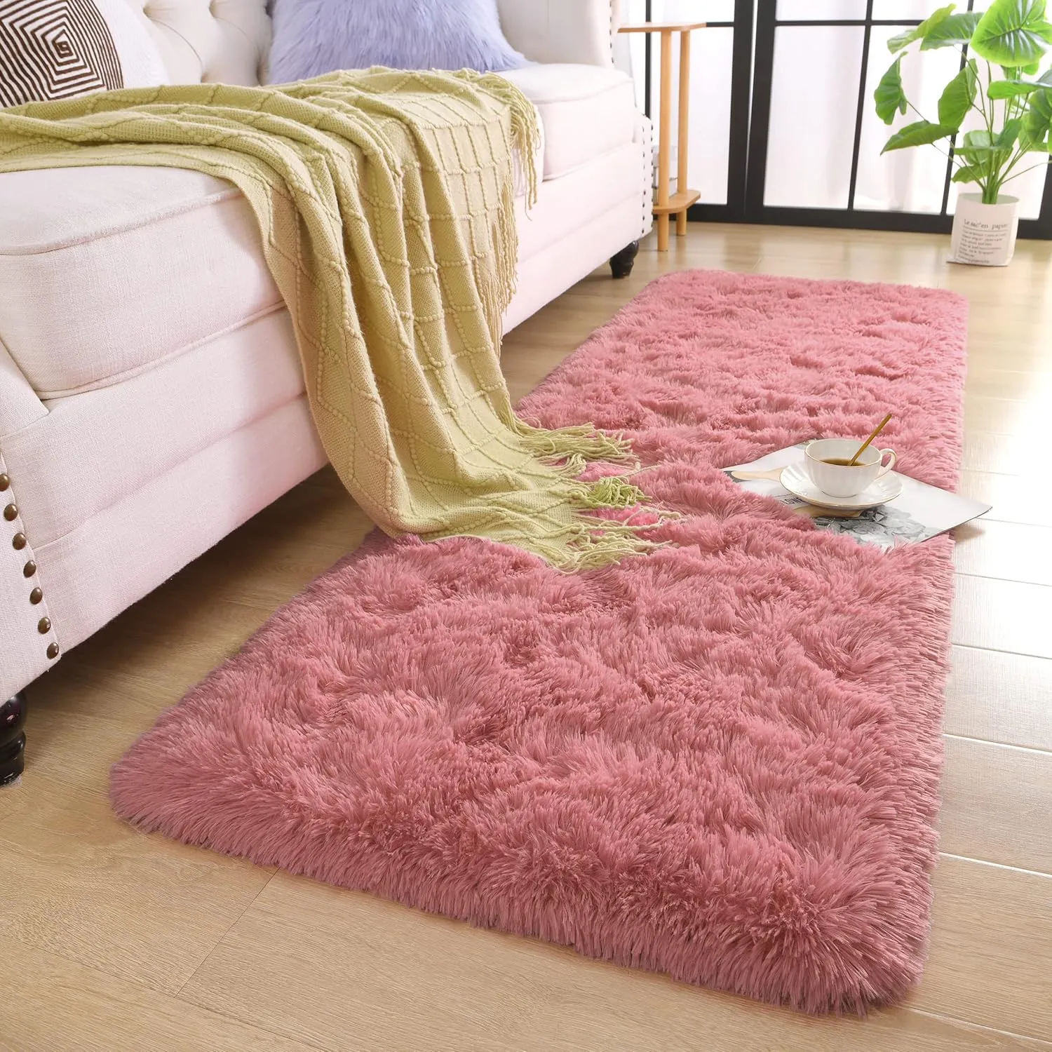 Chicrug Soft Runner Rug for Bedroom Living Room Plush Fluffy Rug 2x6 Feet, Shag Furry Runner Rug Carpet Non Shedding for Nursery Children Kids Girls Room Home Decorative, Blush