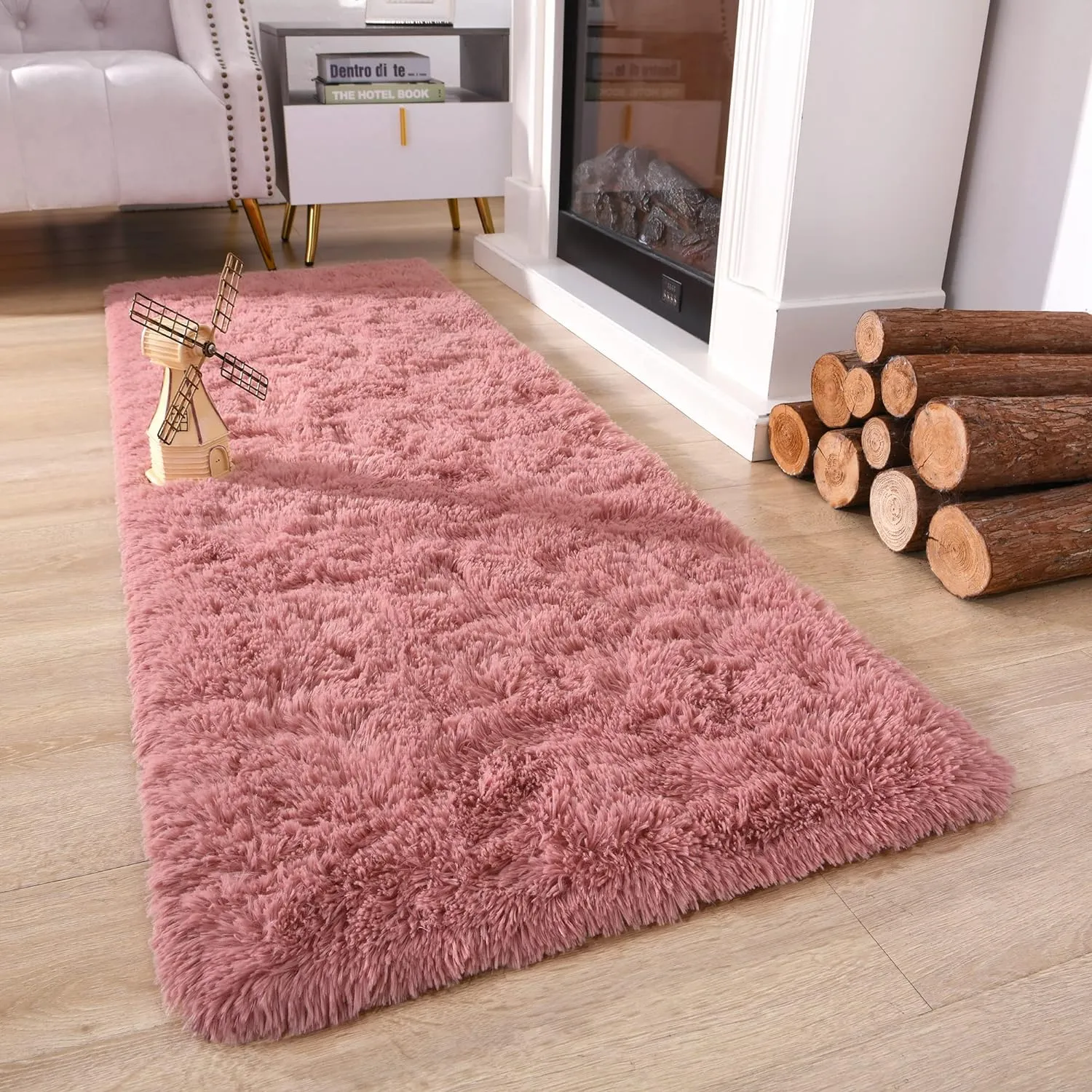Chicrug Soft Runner Rug for Bedroom Living Room Plush Fluffy Rug 2x6 Feet, Shag Furry Runner Rug Carpet Non Shedding for Nursery Children Kids Girls Room Home Decorative, Blush