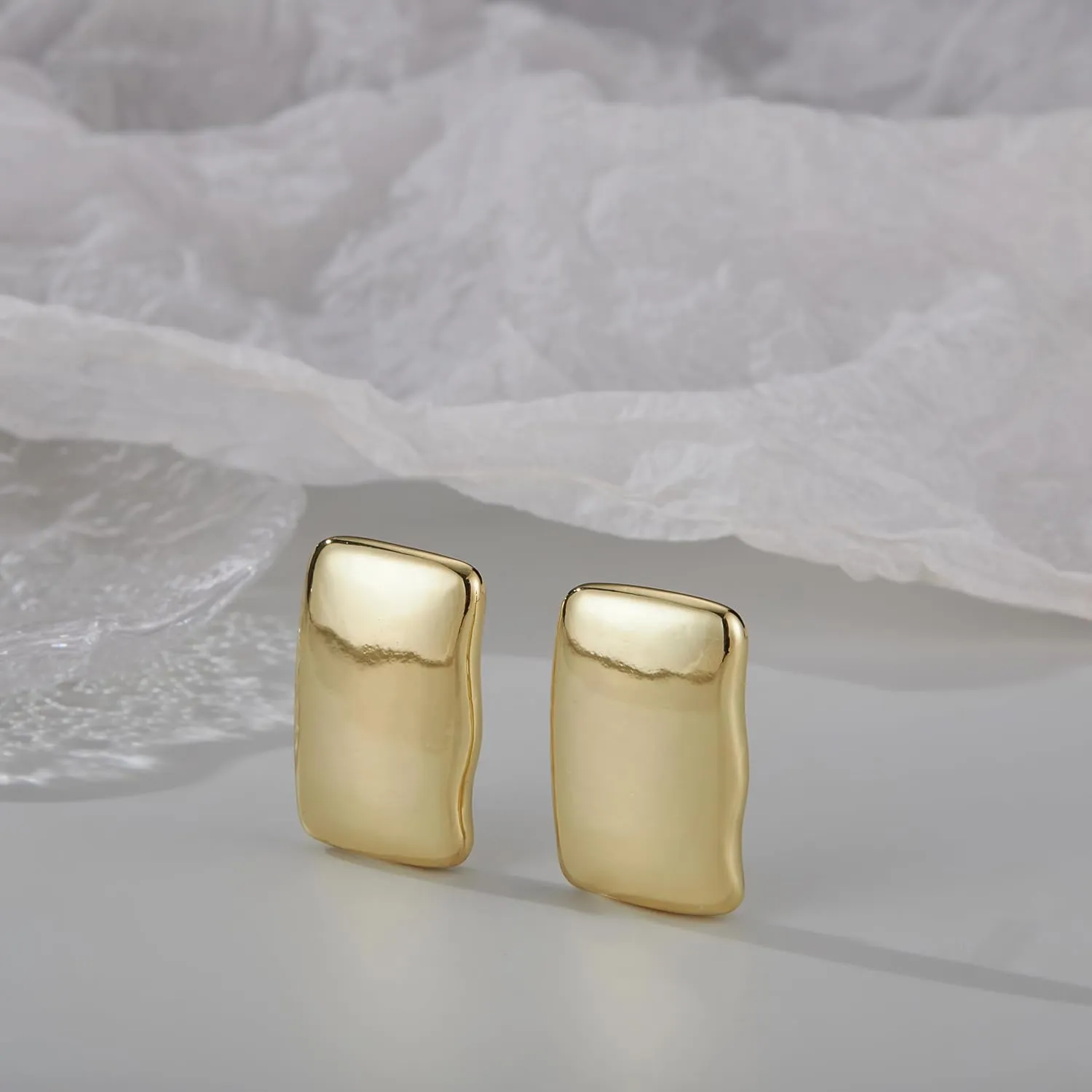 Chunky Gold Earrings - Trendy Drop Studs in Thick Oval, Geometric, Bow, Circle, Rectangle Shapes - Large Gold Earrings for Women's Jewelry Gifts