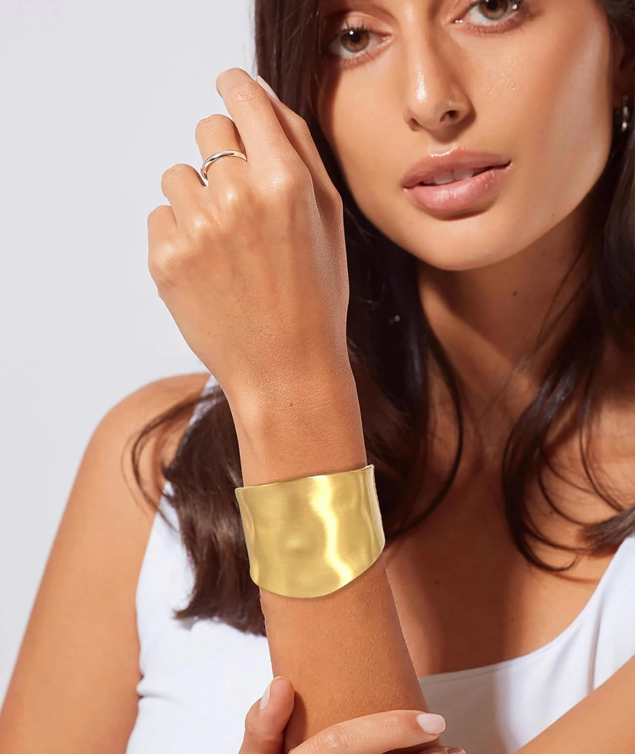 Chunky Gold Cuff Bracelets for Women Wide Gold Bangle Bracelet Hammered Open Wrist Cuff Bracelet Christmas Holiday Jewelry