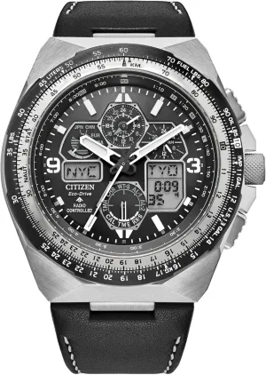 Citizen Men's Eco-Drive Promaster Skyhawk A-T Watch, Black Dial, Black Leather Strap, Atomic Timekeeping (Model: JY8149-05E)