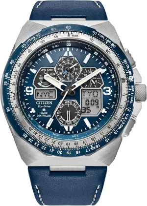 Citizen Men's Eco-Drive Promaster Skyhawk A-T Watch, Blue Dial, Blue Leather Strap, Atomic Timekeeping (Model: JY8148-08L)
