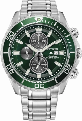 Citizen Eco-Drive Promaster Dive Green Dial and Stainless Steel Bracelet Watch | 45mm | CA0820-50X