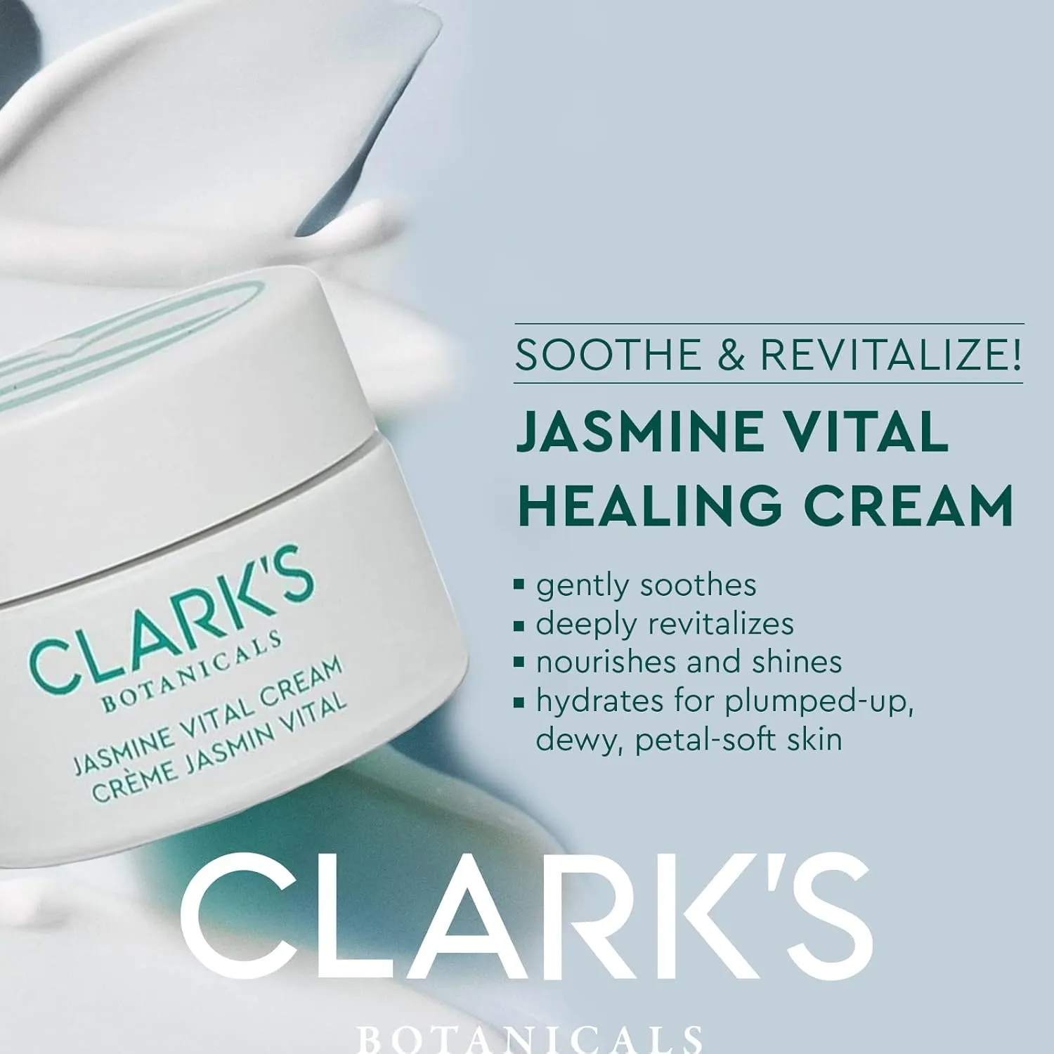 Clark's Botanicals Jasmine Vital Healing Cream: Face Cream to Smoothe & Revitalize Stressed Skin with Niacinamide, Algae, Calendula & Calming Jasmine, 30 ml