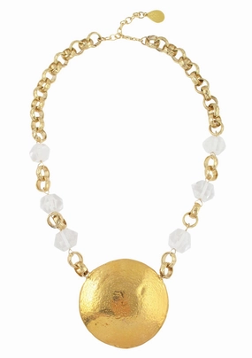 Clear Quartz Gold Medallion Necklace