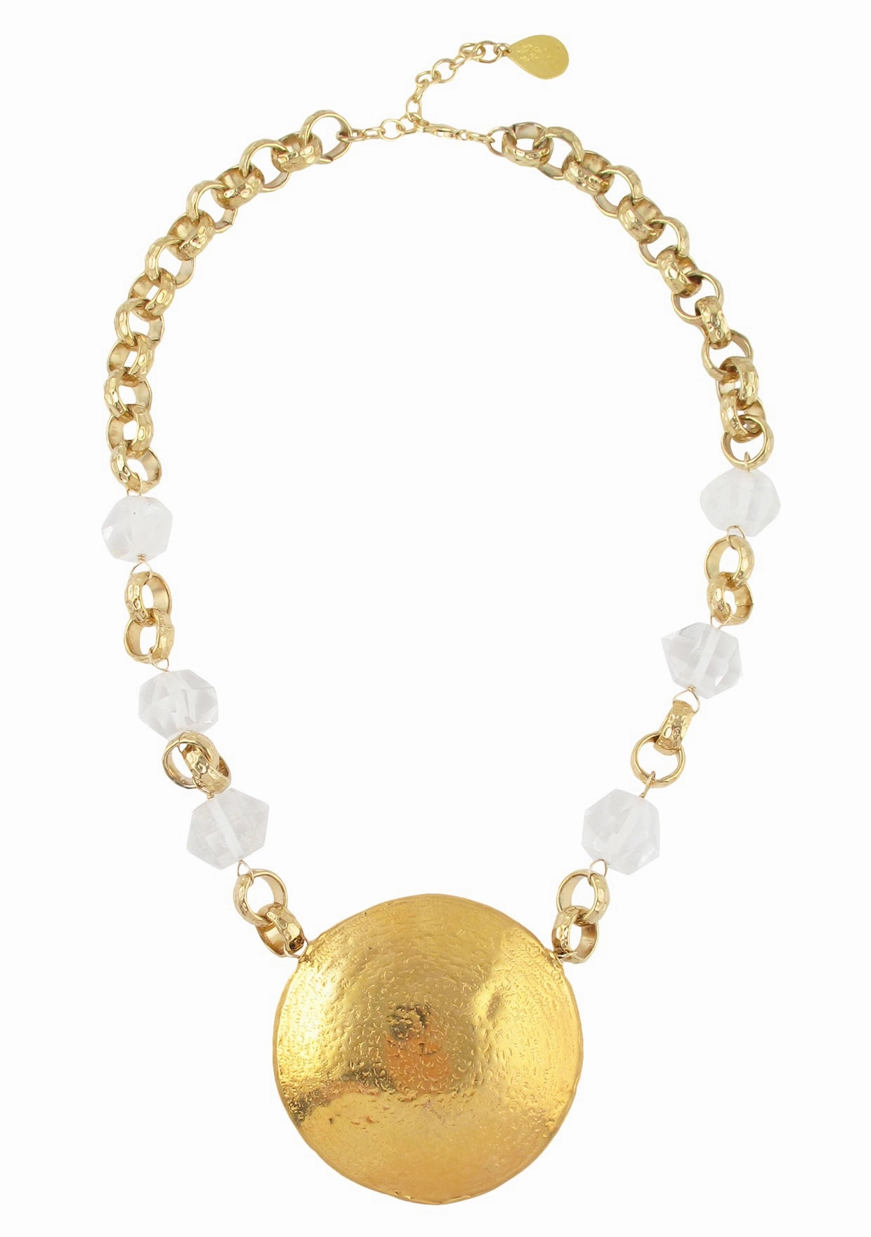 Clear Quartz Gold Medallion Necklace
