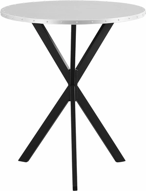 Coaster Home Furnishings - Kenzo - 32-Inch Bar Table with Round Metal Top, Hammered Screw Accents, and Intersecting Table Base - Industrial - Dining Room - Silver - 182861