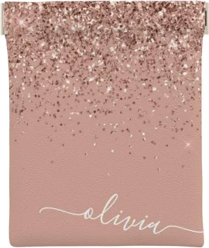 Coin Purse Blush Pink Rose Gold Glitter Leather Squeeze Coin Purse Mini Pouch Change Wallet Bag Gifts for Women Kids Girls Key Holder