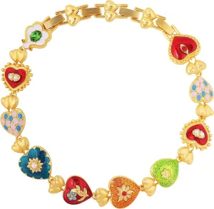 Colorful Byzantine Medieval Renaissance Bold Chunky Costume Statement Heart Pendant Choker Necklace Cool Jewelry Necklaces Coolest Gifts for Women Chunky Trendy In Their 30s