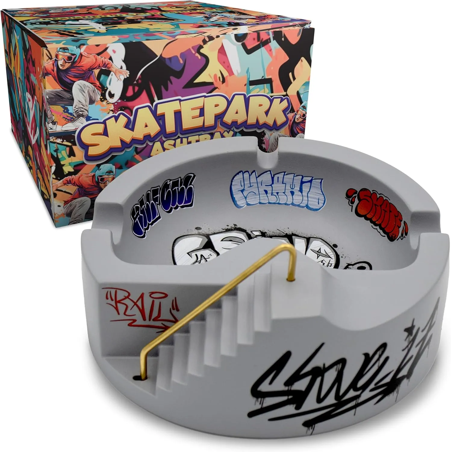 Concrete Skatepark Tray (Gold Rail) | USA Brand, Compatible with Mini-Tech Decks, Cool Accessory for Skaters