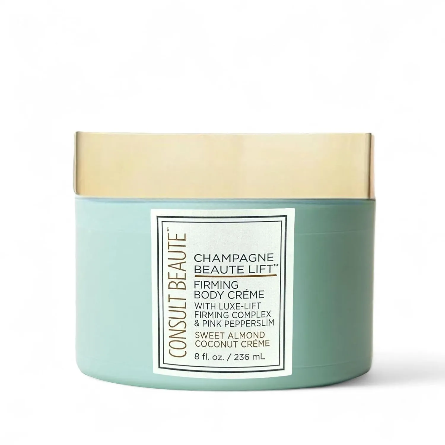 Consult Beaute Champagne Firming Body Cream with Pink Pepperslim - For Tighter, Smoother & Toned Arms Legs Stomach - For Dry, Crepey Skin & Cellulite - Moisturizer - Sweet Almond & Coconut - 8 Fl. Oz.