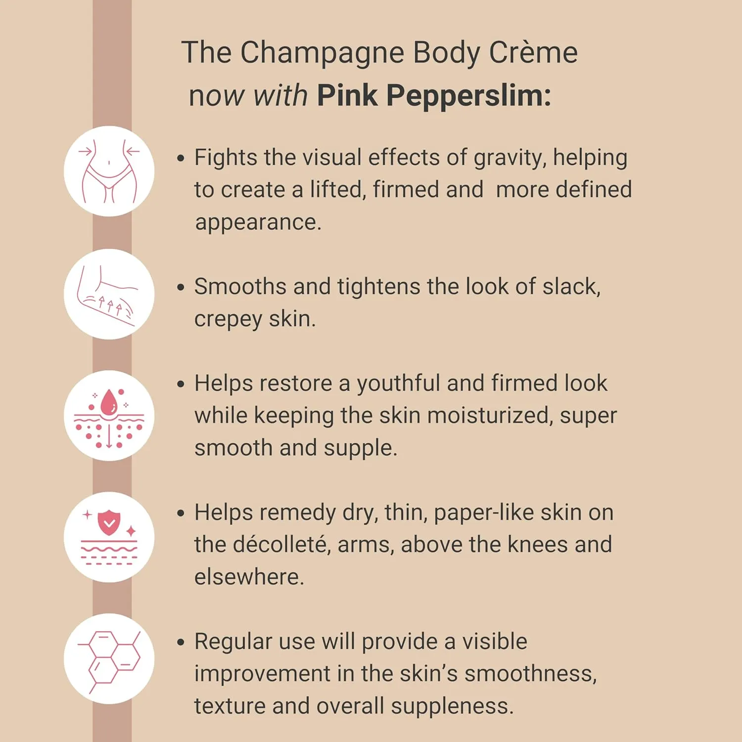 Consult Beaute Champagne Firming Body Cream with Pink Pepperslim - For Tighter, Smoother & Toned Arms Legs Stomach - For Dry, Crepey Skin & Cellulite - Moisturizer - Sweet Almond & Coconut - 8 Fl. Oz.