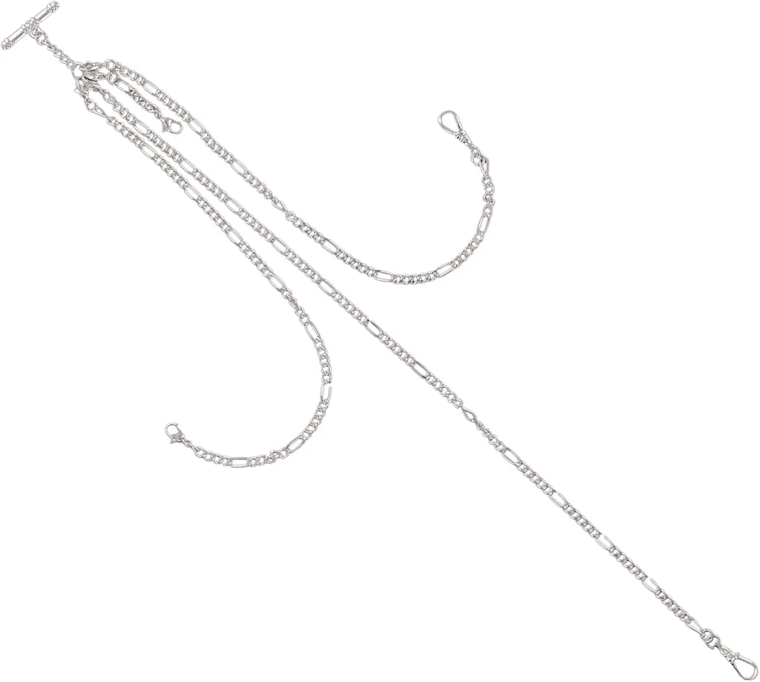 Convertible Pocket Watch Chain Silver Tone Figaro Link Albert Vest 18" Fashion Necklaces Trendy Accessories Stylish Additions Chic Details