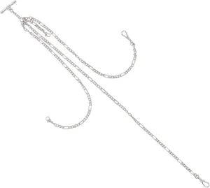 Convertible Pocket Watch Chain Silver Tone Figaro Link Albert Vest 18" Fashion Necklaces Trendy Accessories Stylish Additions Chic Details
