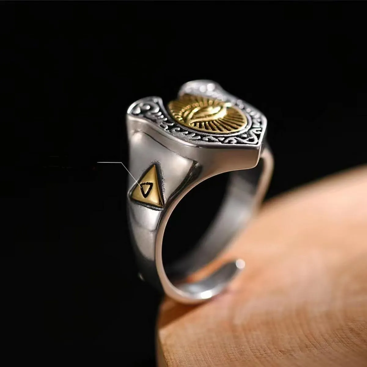 Cool Carved Vintage Eye of God Ring for Men Retro Two Tone Gold Silver Stainless Steel Ring Biker Punk Illuminati Ring All Seeing Eye Ring Goth Priate Biker Jewelry