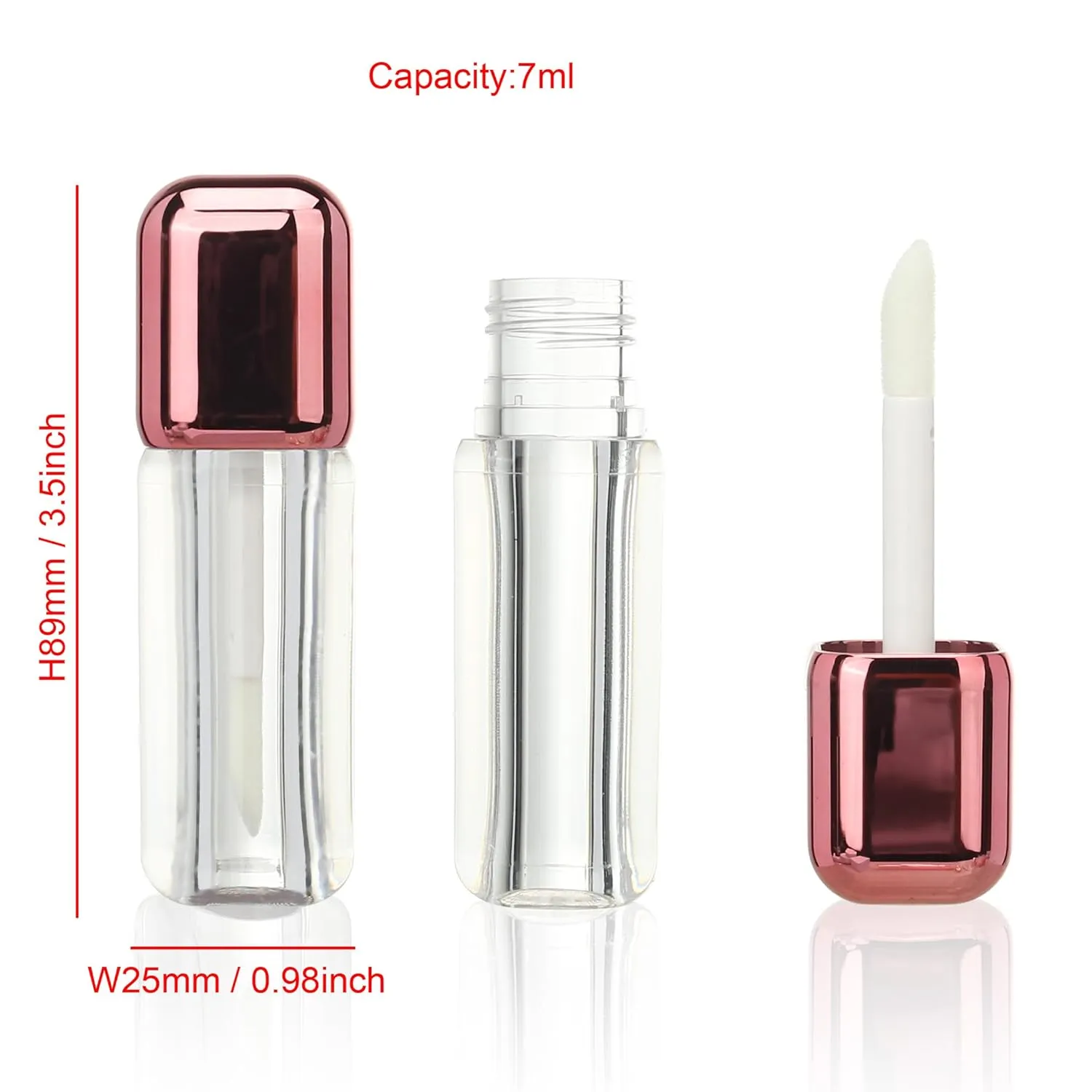 COSIDEA 14pcs Rose Gold 7ml Square big doe foot wand lip gloss tubes for DIY lipgloss containers tubes with thick wand