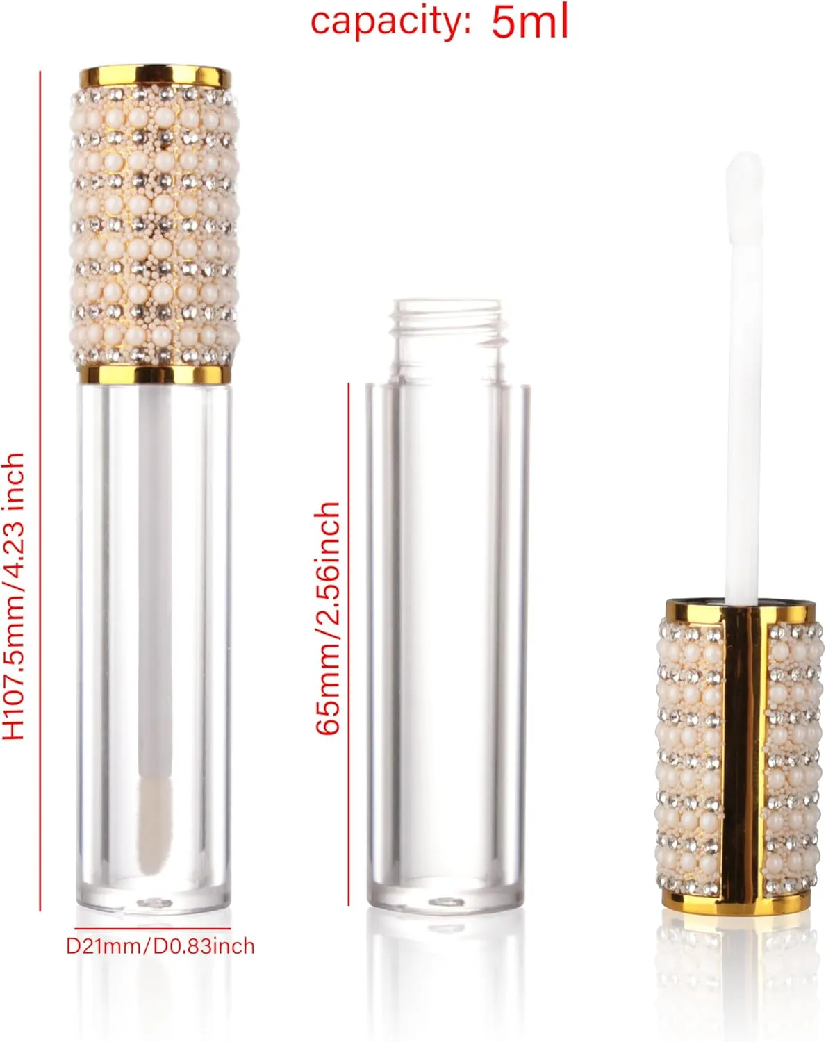 COSIDEA 15pcs Round Empty 5ml 0.17oz Gold lip gloss tubes with wand pearl Lipgloss tube containers for lip oil packing