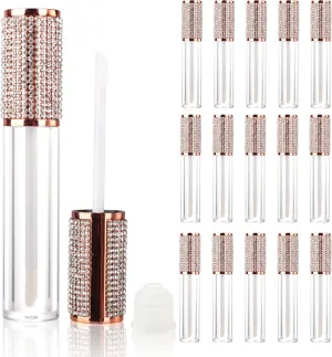 COSIDEA 15pcs Round Empty 5ml 0.17oz Rose Gold lip gloss tubes with wand diamond Lipgloss tube containers for lip oil packing