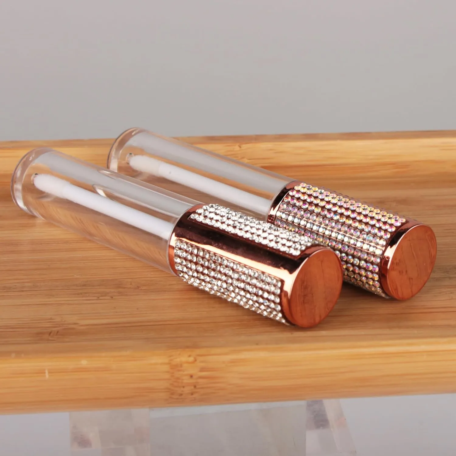 COSIDEA 15pcs Round Empty 5ml 0.17oz Rose Gold lip gloss tubes with wand diamond Lipgloss tube containers for lip oil packing