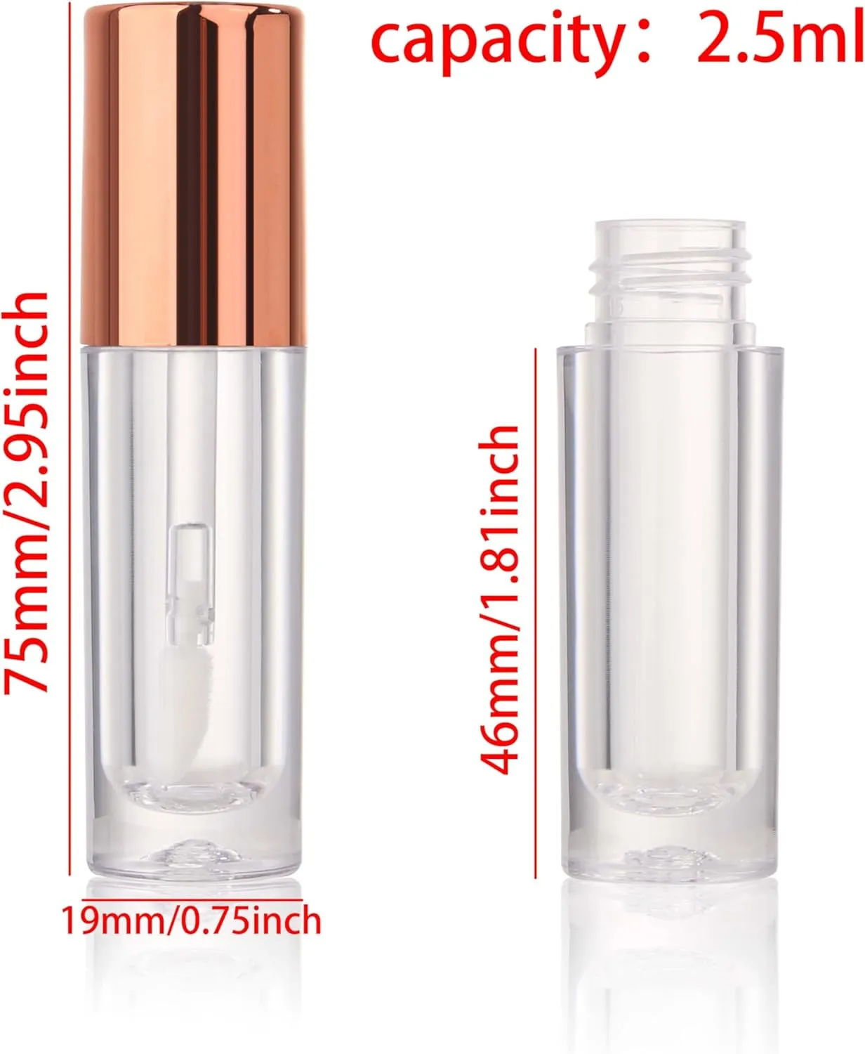 COSIDEA 30pcs 2.5ml Round Rose gold empty lip gloss tubes bulk with wand lipgloss bottle containers wholesale