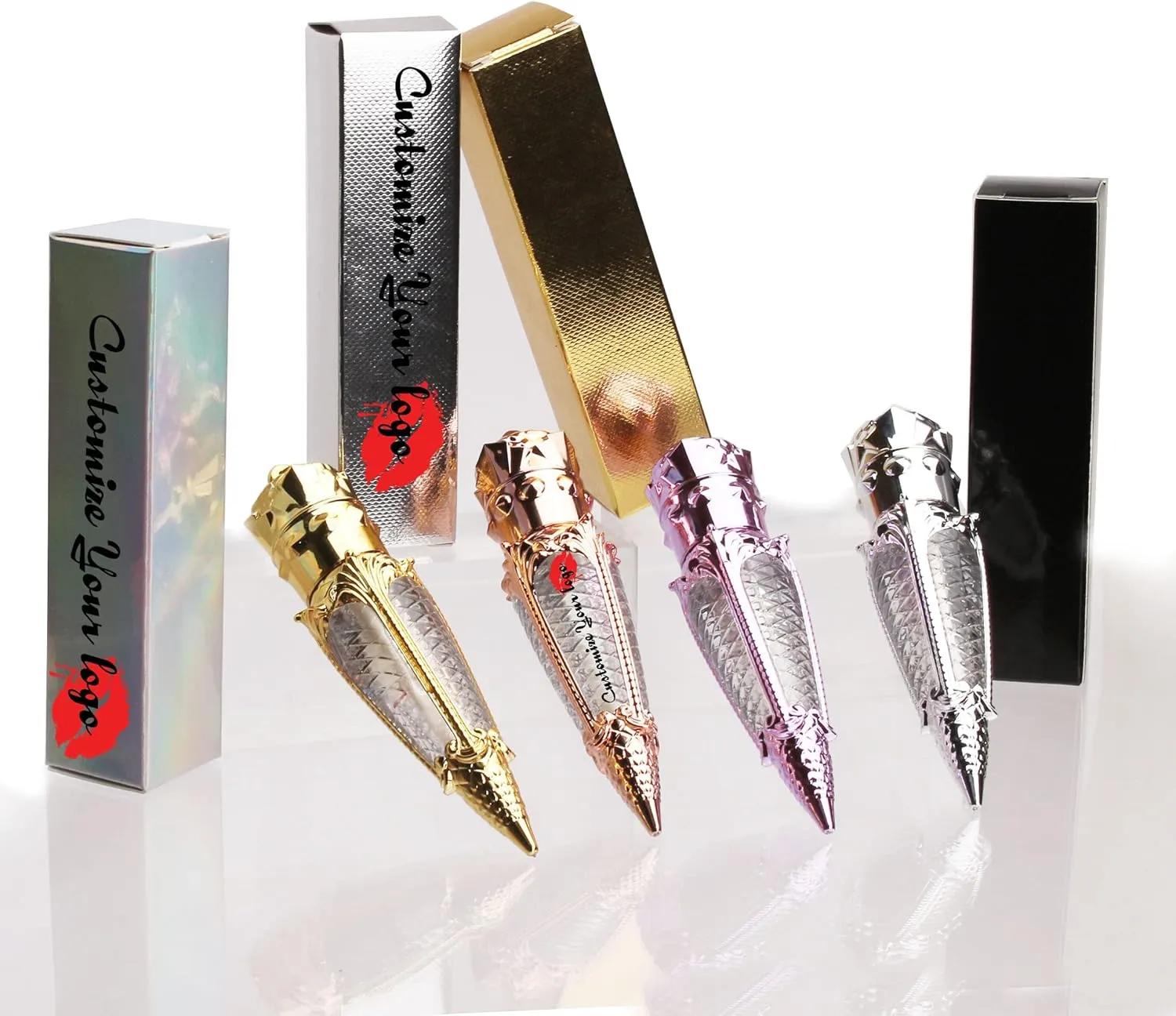 COSIDEA 4ml rose gold crown empty lip gloss tubes with customized logo Paper box, empty Key chain lipgloss containers