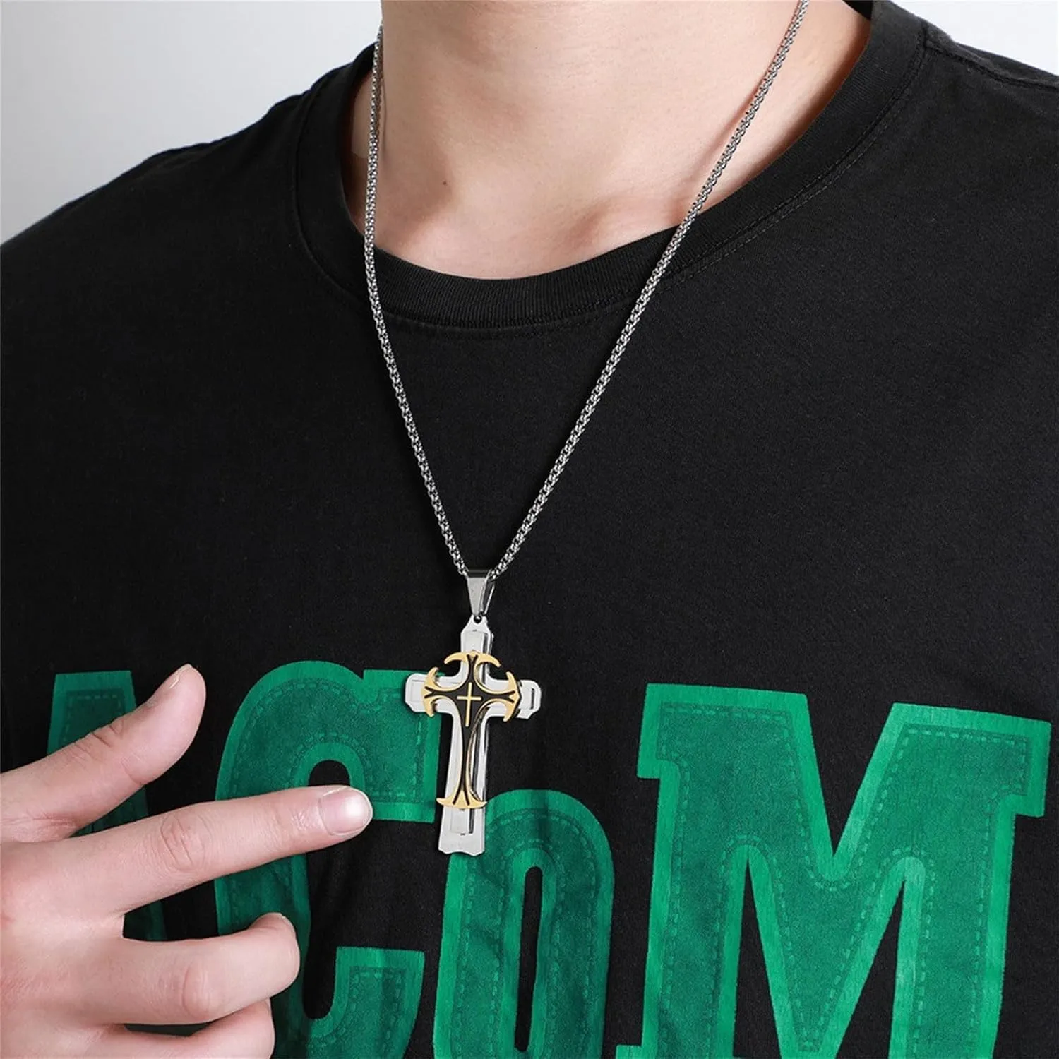 Cross Necklace for Men Gothic Chrome Hearts Stainless Steel Cross Pendant Necklace for Men Cool Punk Crucifix Christian Necklace for Men